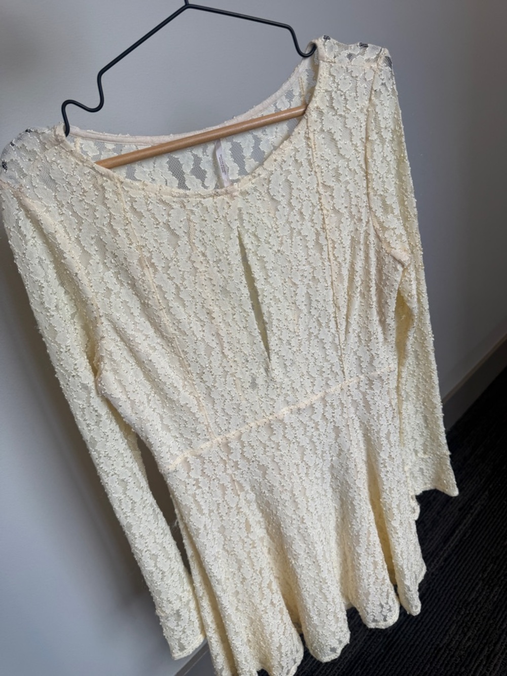 Free People Cream Lace Mini Dress Boho Romantic Size M - Picture 8 of 15
